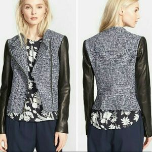 Thoery Tweed Moto Jacket with Lamb skin sleeves